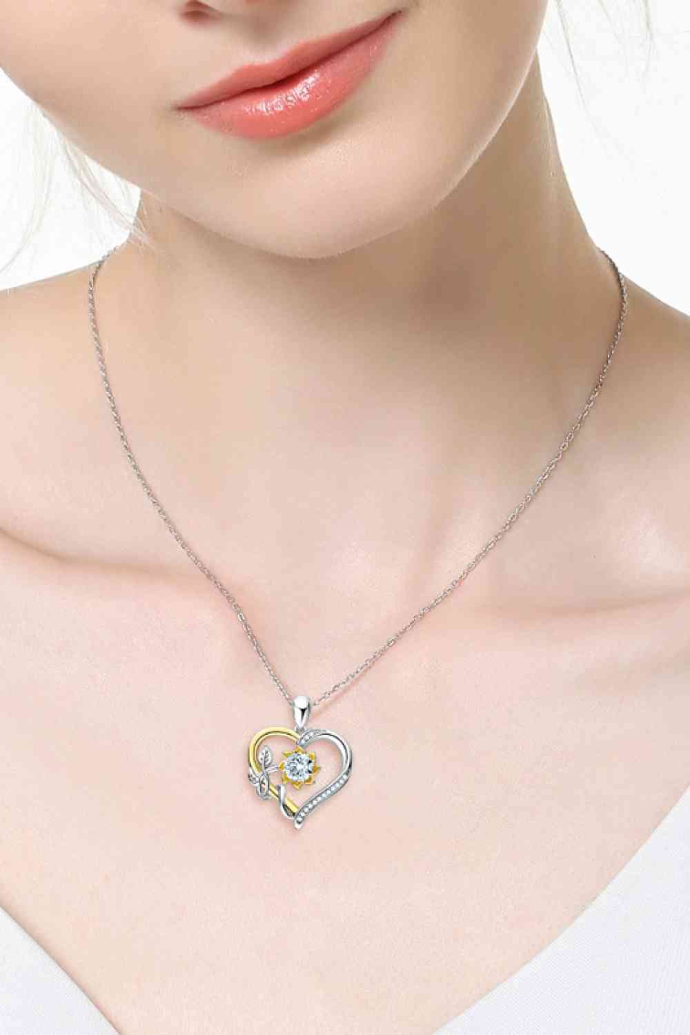 Moissanite Heart Sterling Silver Charm Necklace