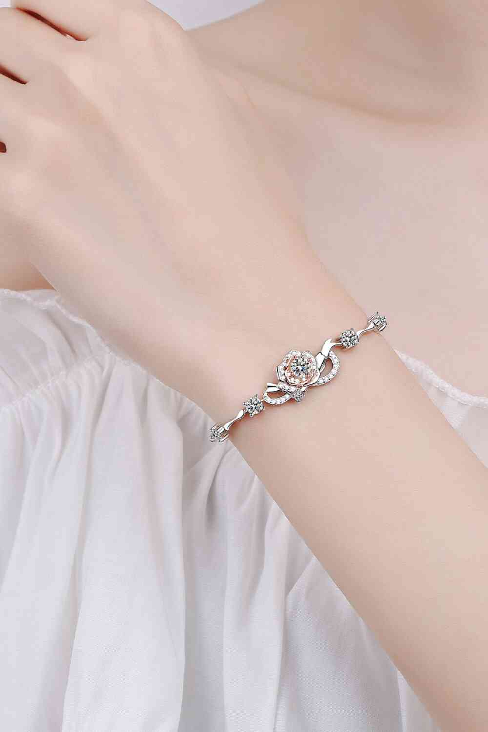 Moissanite Sterling Silver Charm Bracelet