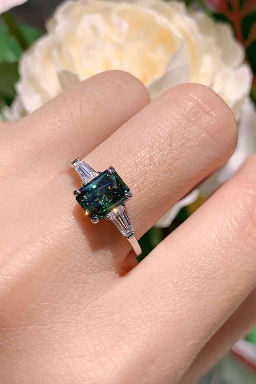 Green Moissanite Sterling Silver Ring