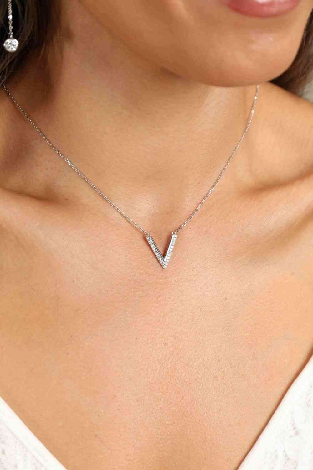 Moissanite Sterling Silver V Charm Necklace