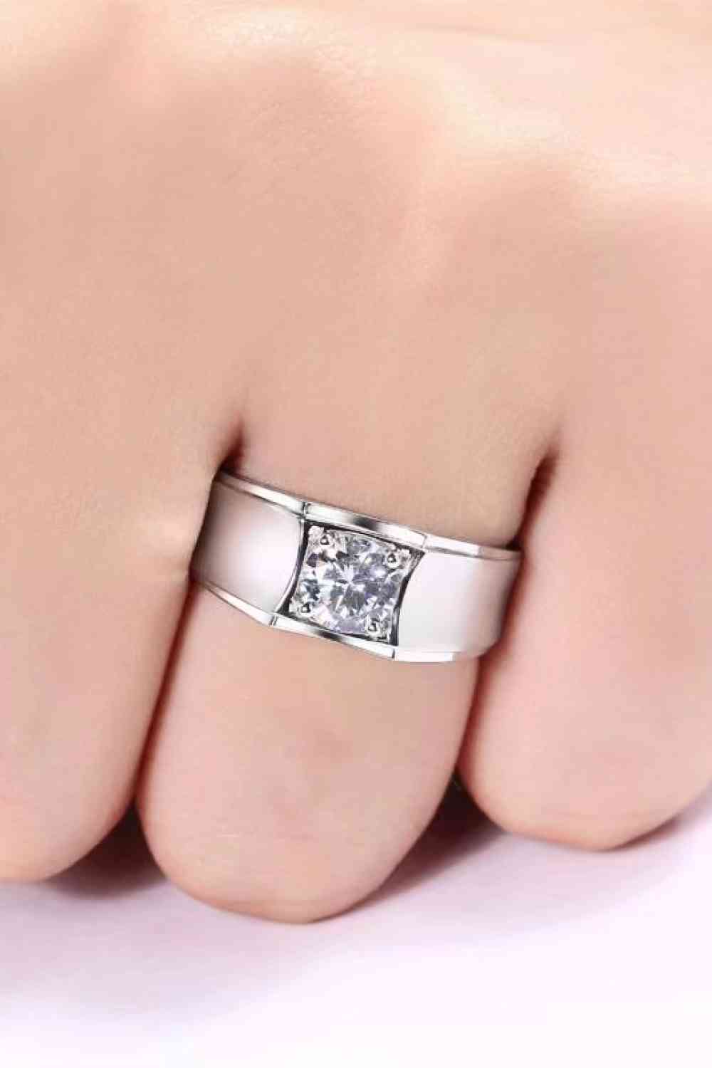 Moissanite Sterling Silver Men's Ring