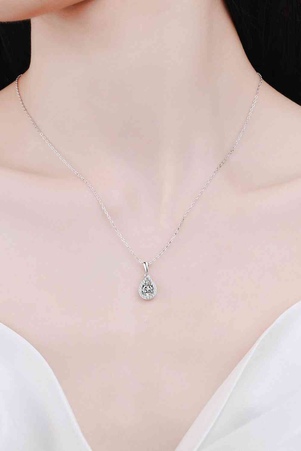 Sterling Silver Moissanite Teardrop Charm Necklace